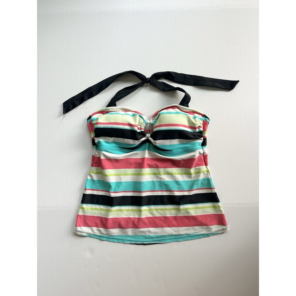 2000s Striped Halter Tankini Top Y2K Beach Surf Coconut Girl Kidcore